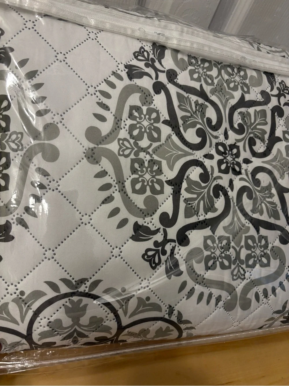 Neutral Gray and White Decorative Quilted Bedspread
